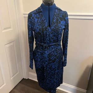 Diane Von Furstenberg Black and Blue Floral Wrap Dress